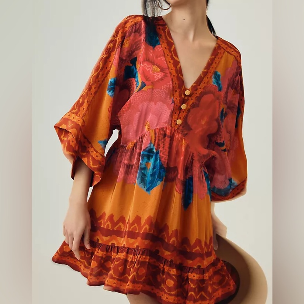 Farm Rio Vibrant Floral Boho Dress. Zip at side . Size XS